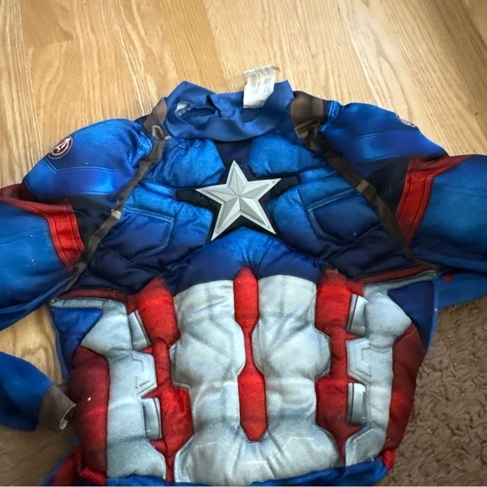 Marvel Captain American Bodysuit Costume Large 12-14 Kids Muscles Halloween - Picture 4 of 6